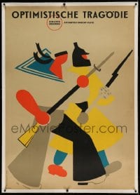 7p090 OPTIMISTISCHE TRAGODIE linen 33x46 German stage poster 1958 abstract art of soldier & sailor!