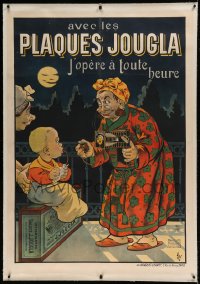 7p095 PLAQUES JOUGLA linen 37x52 French advertising poster 1904 Oge art of photographer & boy!
