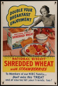 7p033 SHREDDED WHEAT 28x42 advertising poster 1930s double your breakfast enjoyment, NBC radio!