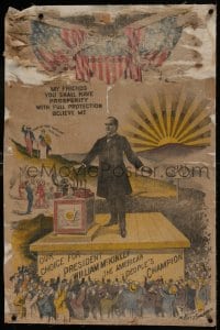 7p140 WILLIAM MCKINLEY linen 22x33 political campaign 1896 Believe in Prosperity with Protection!