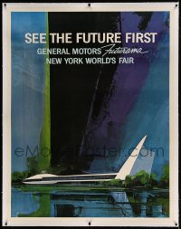7p096 1964 NEW YORK WORLD'S FAIR linen 39x50 World's Fair poster 1964 General Motors Futurama, rare!