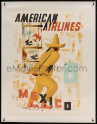 7p098 AMERICAN AIRLINES MEXICO linen 30x40 travel poster 1948 art by Edward McKnight Kauffer!
