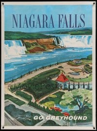 7p151 GREYHOUND NIAGARA FALLS linen 28x39 travel poster 1960s great art of the famous landmark!