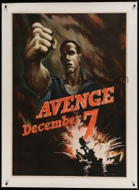 7p162 AVENGE DECEMBER 7 linen 29x40 WWII war poster 1942 attack on Pearl Harbor, Bernard Perlin art