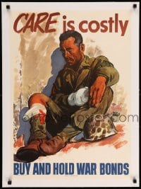7p163 CARE IS COSTLY linen 19x26 WWII war poster 1945 cool Adolph Treidler art of injured soldier!