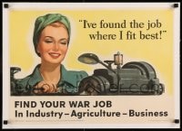 7p165 FIND YOUR WAR JOB linen 16x23 WWII war poster 1943 Roepp art of pretty female factory worker!