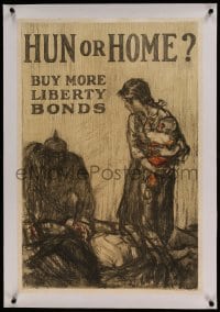 7p168 HUN OR HOME linen 20x30 WWI war poster 1919 Henry Raleigh art, buy more liberty bonds!
