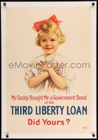 7p174 THIRD LIBERTY LOAN linen 20x30 WWI war poster 1917 her daddy bought her a government bond!