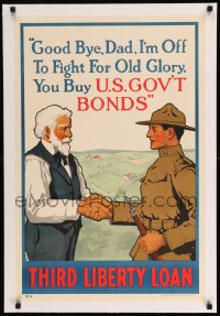 7p175 THIRD LIBERTY LOAN linen 20x30 WWI war poster 1917 soldier tells his dad to buy bonds!
