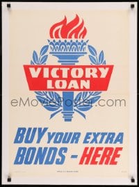 7p178 VICTORY LOAN linen 19x26 WWII war poster 1945 buy your extra war bonds here, cool torch art!
