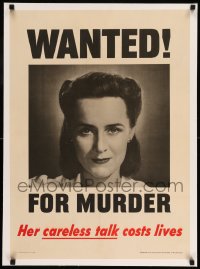 7p180 WANTED! FOR MURDER linen 20x28 WWII war poster 1944 careless talk from housewife costs lives!