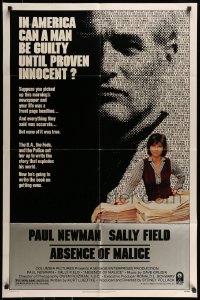 7r016 ABSENCE OF MALICE 1sh 1981 Paul Newman, Sally Field, Sydney Pollack, cool design!