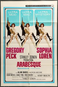 7r051 ARABESQUE 1sh 1966 art of Gregory Peck and sexy Sophia Loren by Robert McGinnis!