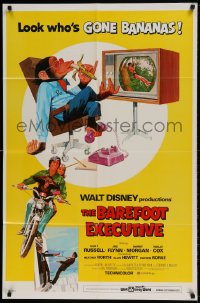 7r069 BAREFOOT EXECUTIVE 1sh 1971 Disney, art of Kurt Russell & wacky chimp gone bananas!
