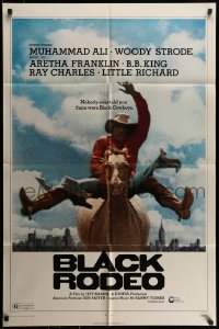 7r092 BLACK RODEO 1sh 1972 Muhammad Ali, Woody Strode, black cowboy on horse in city image!