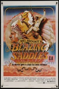 7r094 BLAZING SADDLES 1sh 1974 Mel Brooks western, art of Cleavon Little by Alvin & Goldschmidt!