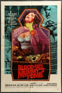 7r096 BLOOD FROM THE MUMMY'S TOMB 1sh 1972 Hammer, art of sexy woman strangled by severed hand!