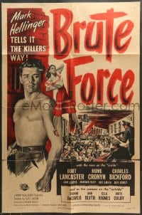 7r123 BRUTE FORCE 1sh 1947 Jules Dassin, barechested Burt Lancaster & sexy Yvonne DeCarlo!