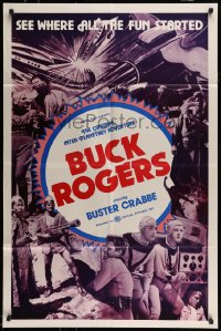 7r124 BUCK ROGERS 1sh R1966 Buster Crabbe sci-fi serial, see where all the fun started!