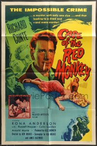 7r144 CASE OF THE RED MONKEY 1sh 1955 Richard Conte solves the impossible crime, sexy Rona Anderson!