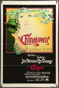 7r158 CHINATOWN 1sh 1974 art of Jack Nicholson & Faye Dunaway by Jim Pearsall, Polanski