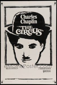 7r161 CIRCUS 1sh R1970 great artwork of Charlie Chaplin, slapstick classic!