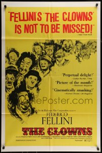7r169 CLOWNS 1sh 1971 Federico Fellini, wonderful artwork of many circus clowns by Ferracci!