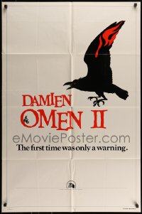 7r199 DAMIEN OMEN II teaser 1sh 1978 cool art of demonic crow, the first time was only a warning!