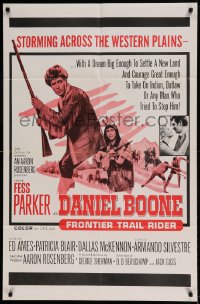 7r201 DANIEL BOONE FRONTIER TRAIL RIDER 1sh 1966 pioneer Fess Parker in coonskin hat!