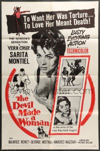 7r233 DEVIL MADE A WOMAN 1sh 1961 super close up of sexy Sara Montiel, to love her meant death!