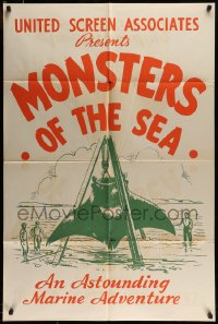 7r234 DEVIL MONSTER 1sh R1930s Monsters of the Sea, cool artwork of giant manta ray!