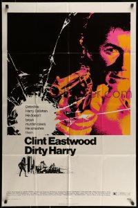 7r244 DIRTY HARRY 1sh 1971 art of Clint Eastwood pointing his .44 magnum, Don Siegel crime classic!