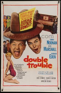 7r255 DOUBLE TROUBLE 1sh 1960 Tommy Noonan, Pete Marshall, sexy Barbara Eden in swimsuit!