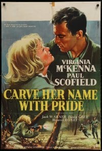 7r142 CARVE HER NAME WITH PRIDE English 1sh 1958 great art of WWII hero Virginia McKenna!