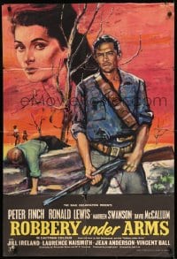 7r723 ROBBERY UNDER ARMS English 1sh 1957 great art of Maureen Swanson & cowboy Peter Finch!