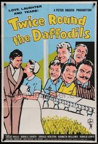 7r926 TWICE ROUND THE DAFFODILS English 1sh 1962 Juliet Mills, Donald Sinden, great wacky art!