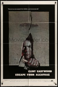 7r278 ESCAPE FROM ALCATRAZ 1sh 1979 cool artwork of Clint Eastwood busting out by Lettick!