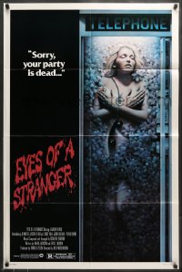 7r287 EYES OF A STRANGER 1sh 1981 really creepy art of dead girl in telephone booth with flowers!