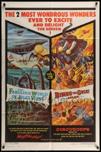 7r288 FABULOUS WORLD OF JULES VERNE/BIMBO THE GREAT 1sh 1961 cool fantasy/circus artwork!