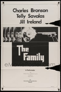 7r290 FAMILY 1sh 1973 Telly Savalas, great black & white image of Charles Bronson & gun!