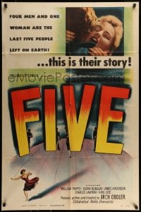 7r305 FIVE 1sh 1951 Arch Oboler, post-apocalyptic sci-fi about 5 survivors, but only one woman!