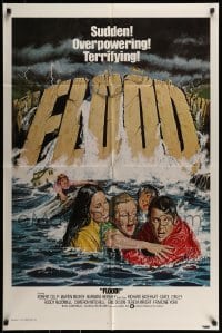7r309 FLOOD int'l 1sh 1978 rare Irwin Allen flop, wild natural disaster art by Robert Tanenbaum!