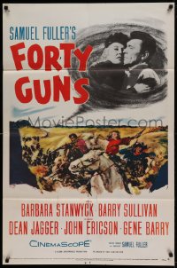 7r317 FORTY GUNS 1sh 1957 Samuel Fuller, art of Barbara Stanwyck & Barry Sullivan on horseback!