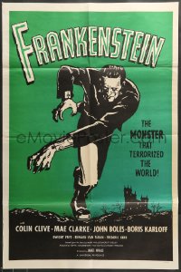 7r319 FRANKENSTEIN 1sh R1960s great full-length horror art of Boris Karloff as the monster!