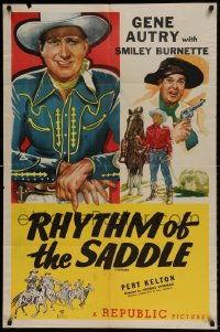 7r335 GENE AUTRY 1sh 1947 western cowboy art of him and Smiley Burnette, Rhythm of the Saddle!