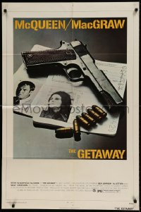 7r339 GETAWAY 1sh 1972 Steve McQueen, McGraw, Sam Peckinpah, cool gun & passports image!
