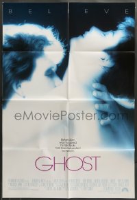 7r341 GHOST 1sh 1990 classic romantic close up of dead Patrick Swayze & sexy Demi Moore!
