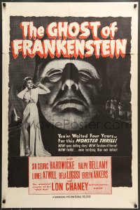 7r342 GHOST OF FRANKENSTEIN 1sh R1950s huge close up of Lon Chaney Jr. as the monster!
