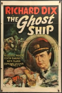 7r344 GHOST SHIP style A 1sh 1943 c/u of Captain Richard Dix in porthole, produced by Val Lewton!
