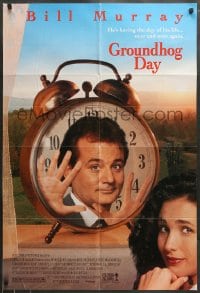 7r367 GROUNDHOG DAY 1sh 1993 Bill Murray, Andie MacDowell, directed by Harold Ramis!